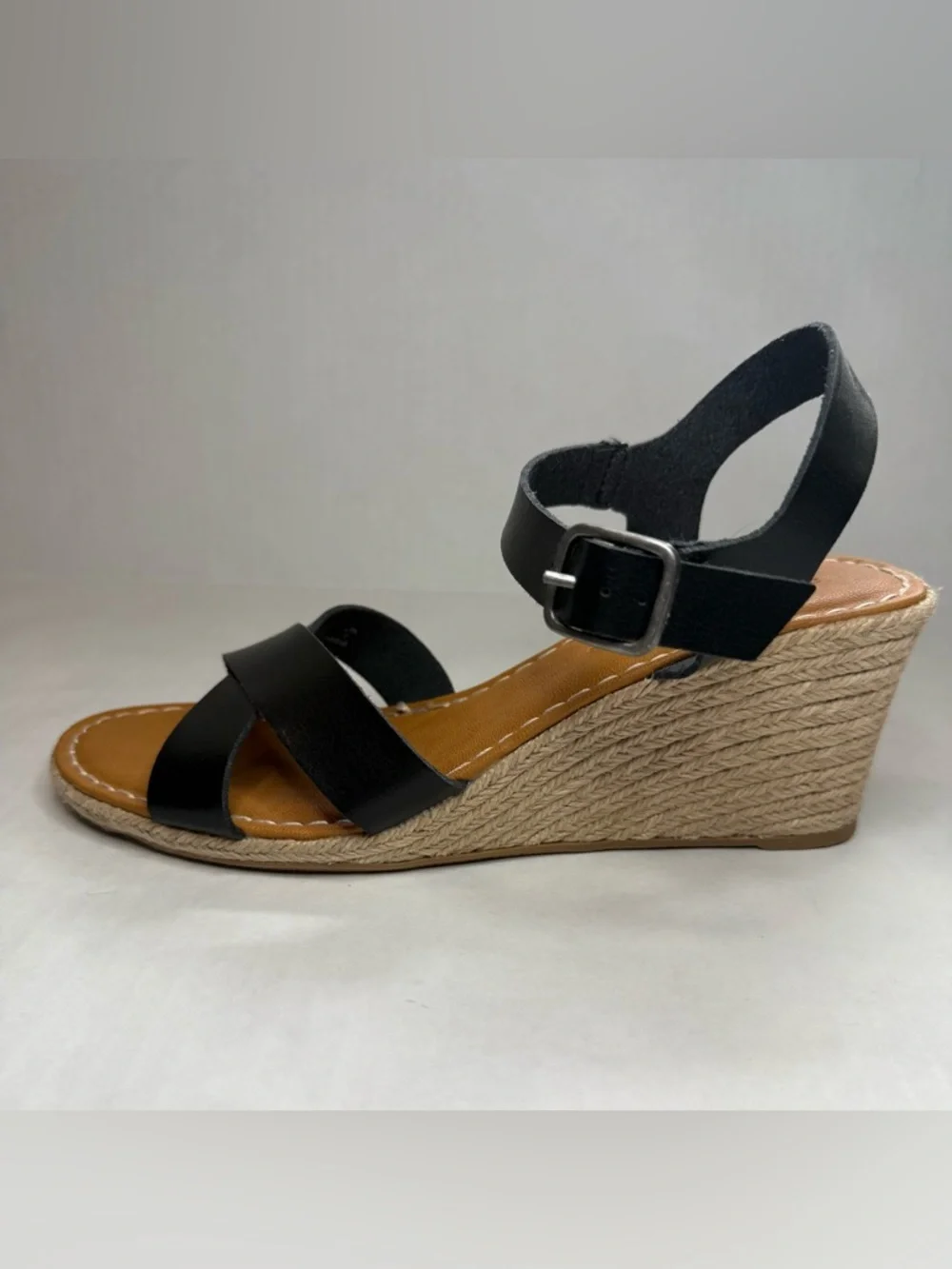 Ankle Strap Espadrille Wedge Sandals Black Tan Size 9 - Picture 7 of 14
